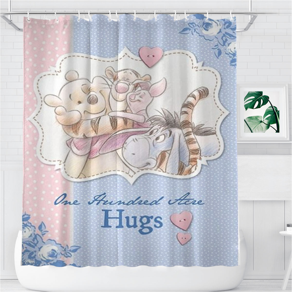 One Hundred Acre Hugs Bathroom Shower Curtain Fabric Waterproof | 66 X 72 Inch