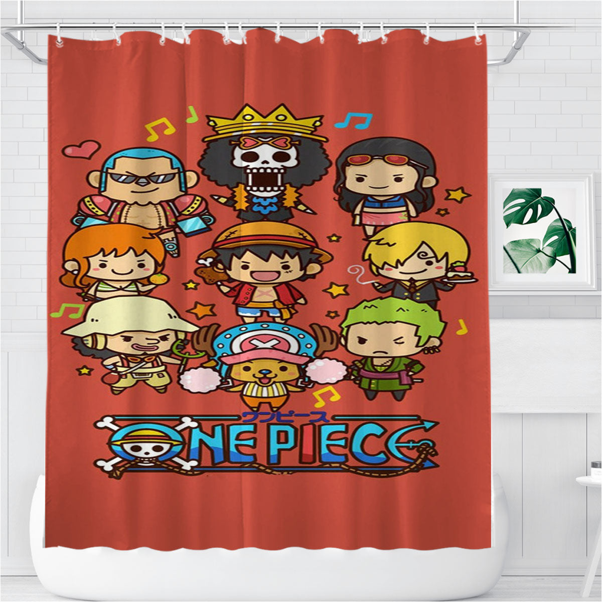 One Piece Cute Character Bathroom Shower Curtain Fabric Waterproof | 66 X 72 Inch