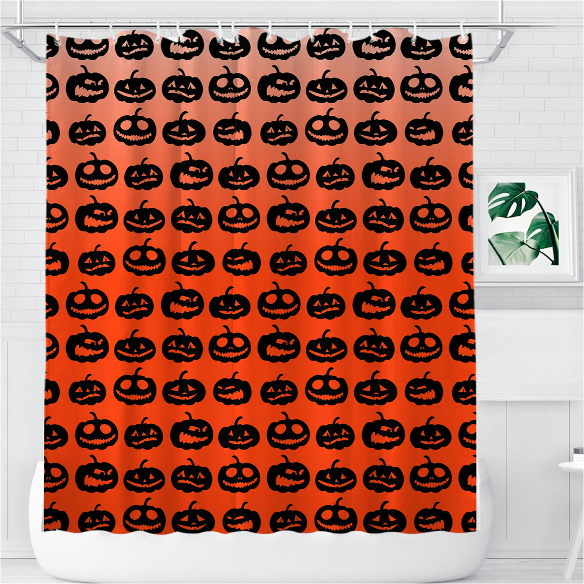 Orange Pumpkins Pattern Silhouette Collections Bathroom Shower Curtain Fabric Waterproof | 66 X 72 Inch