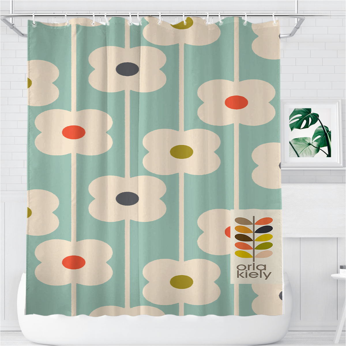 Orla Kiely Flower Pattern Bathroom Shower Curtain Fabric Waterproof | 66 X 72 Inch