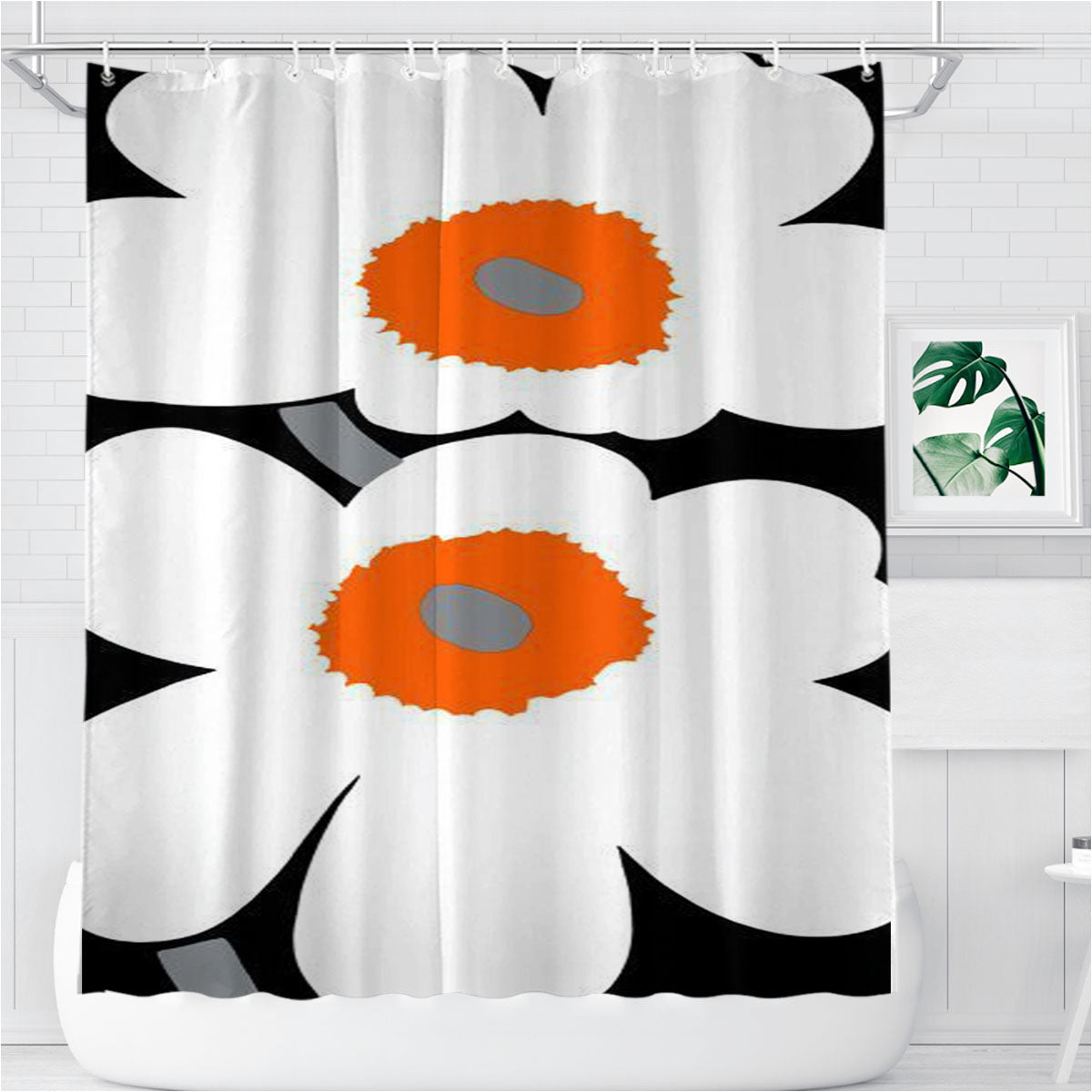 Orla Kiely Sripe Flower Pattern White Bathroom Shower Curtain Fabric Waterproof | 66 X 72 Inch