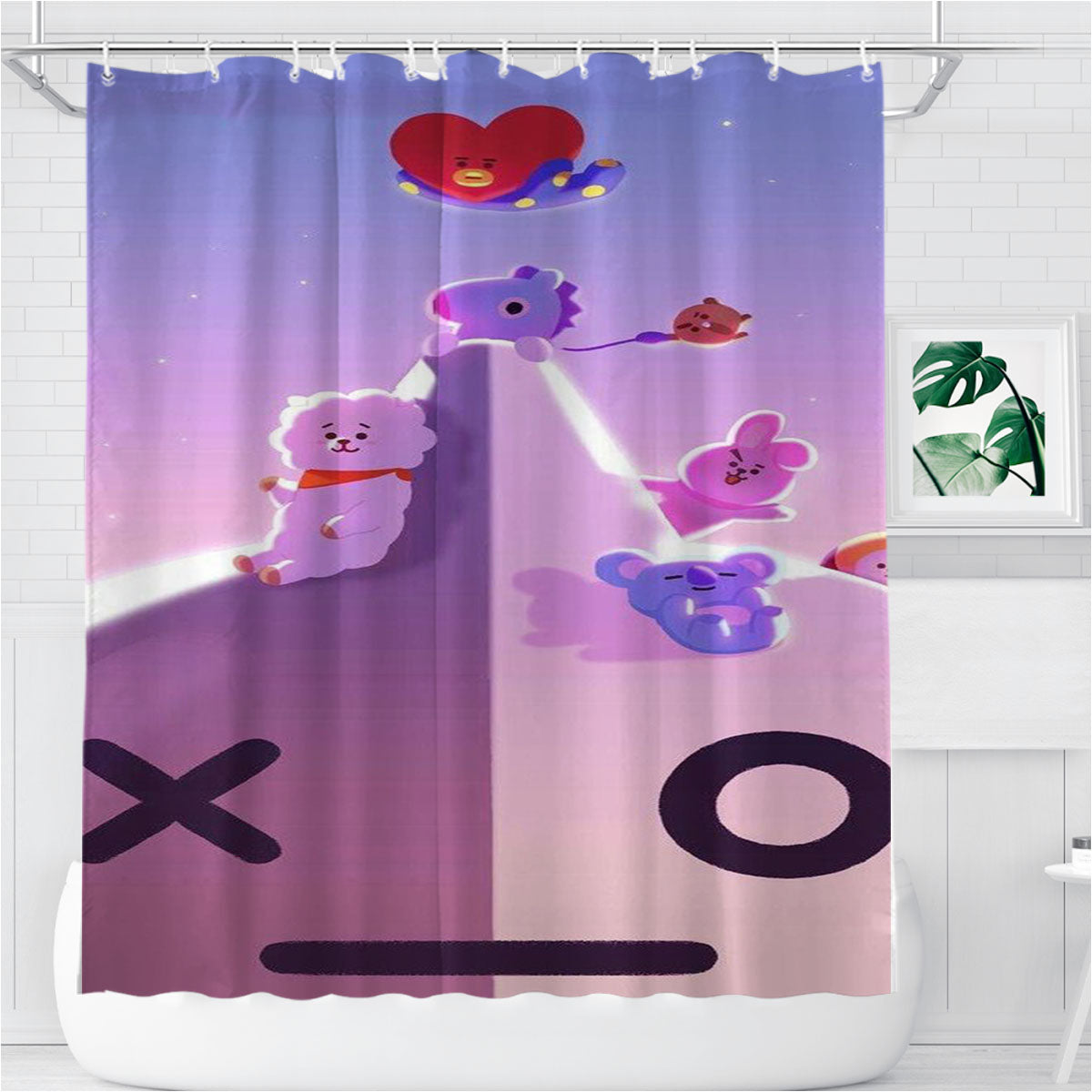 Painting Bt21 Bts Pattern Bathroom Shower Curtain Fabric Waterproof | 66 X 72 Inch