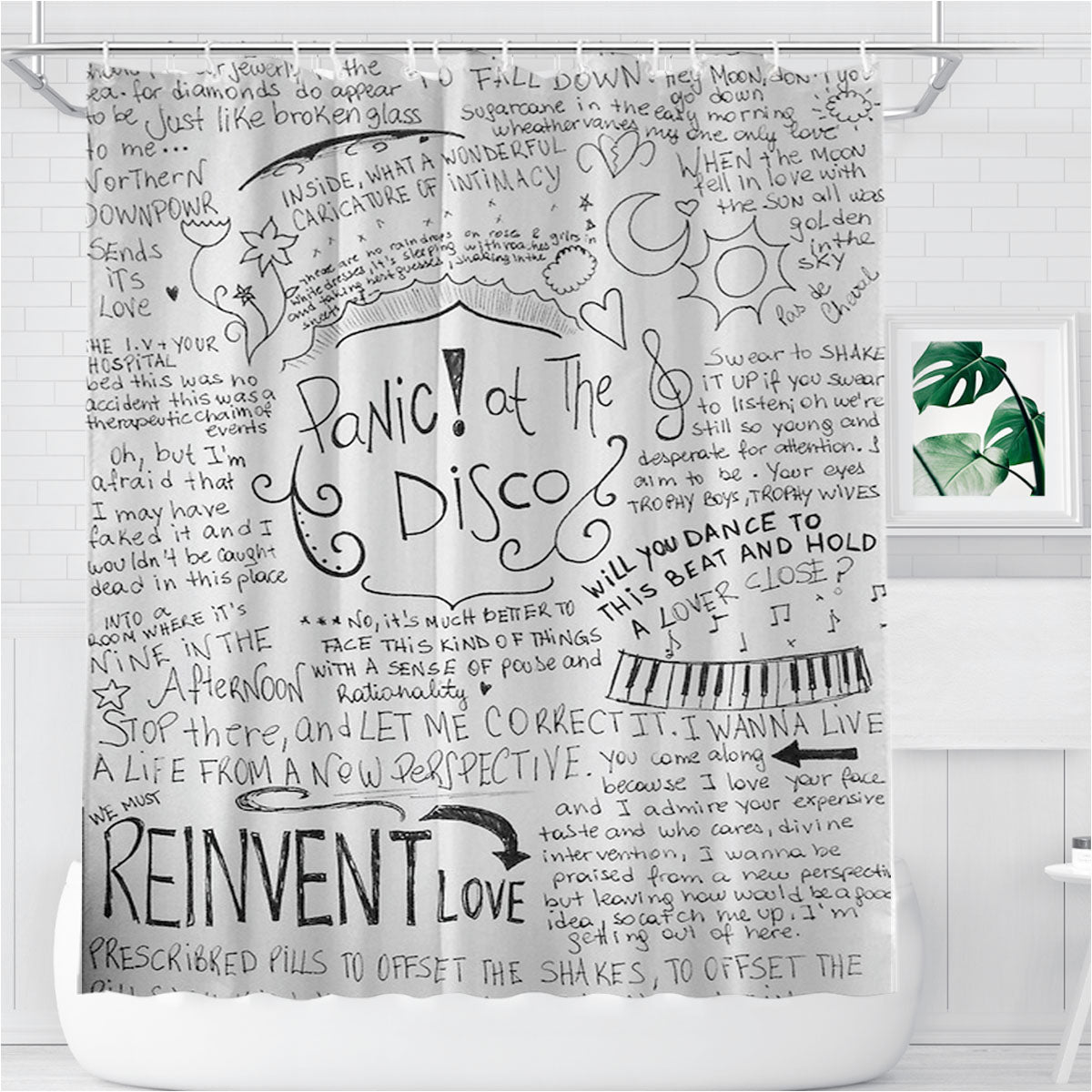 Panic! At The Disco Lyric Cover Bathroom Shower Curtain Fabric Waterproof | 66 X 72 Inch