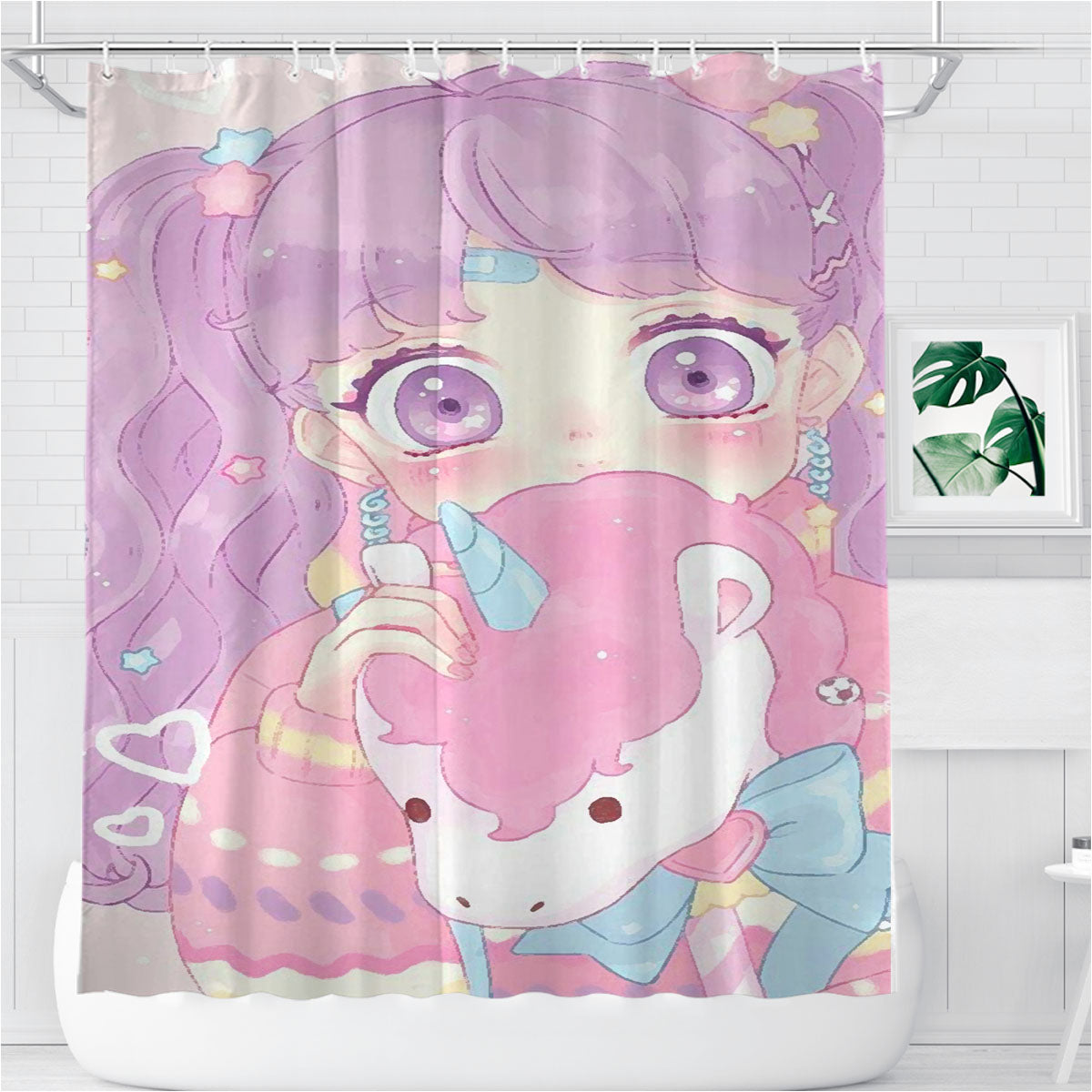 Pastel Unicorn Bathroom Shower Curtain Fabric Waterproof | 66 X 72 Inch