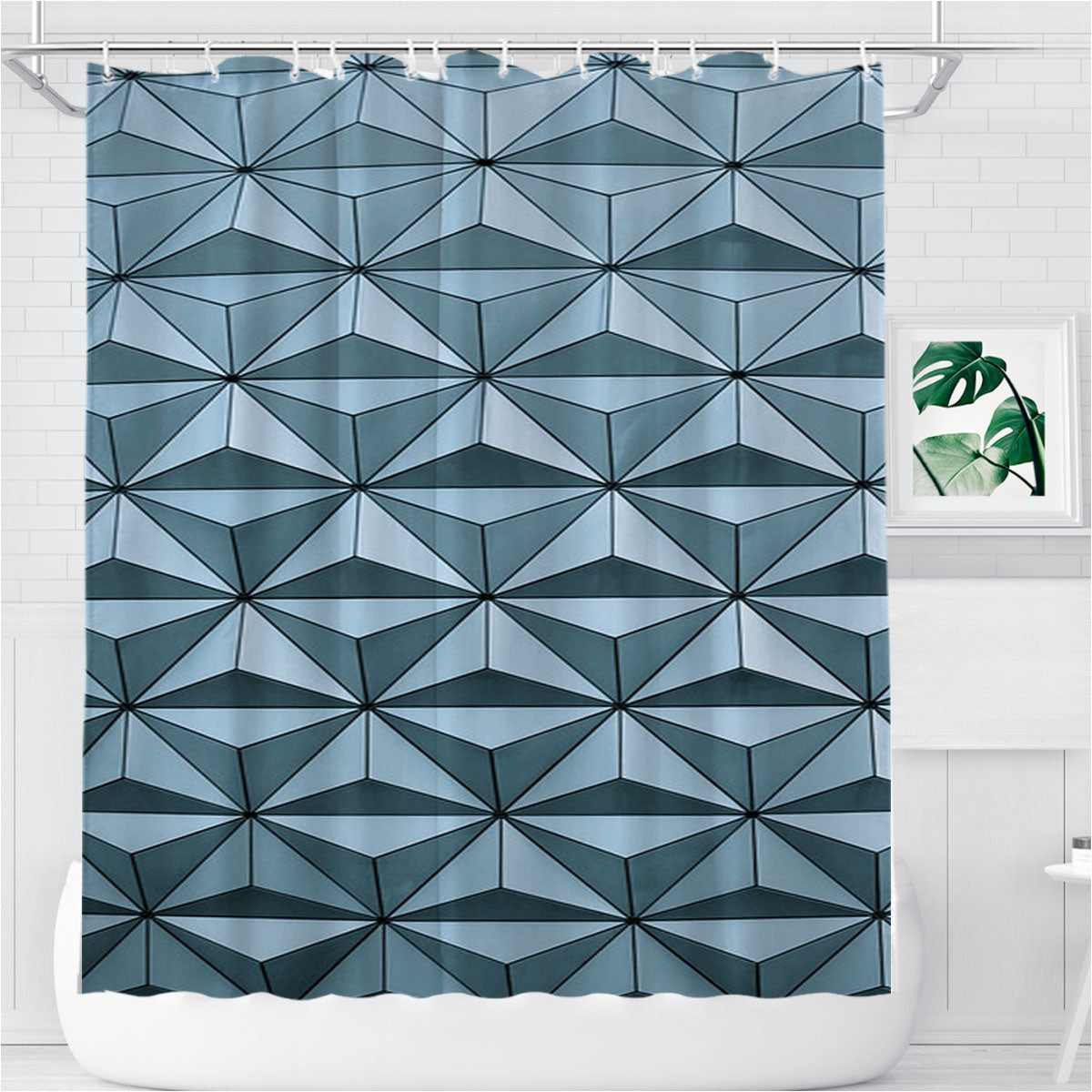 Pattern Geometric Triangle Bathroom Shower Curtain Fabric Waterproof | 66 X 72 Inch