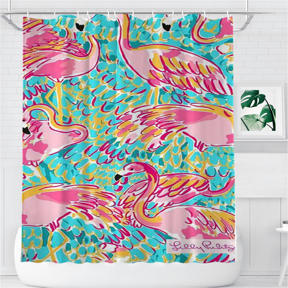 Pattern Lilly Pulitzer Flamingo Bathroom Shower Curtain Fabric Waterproof | 66 X 72 Inch