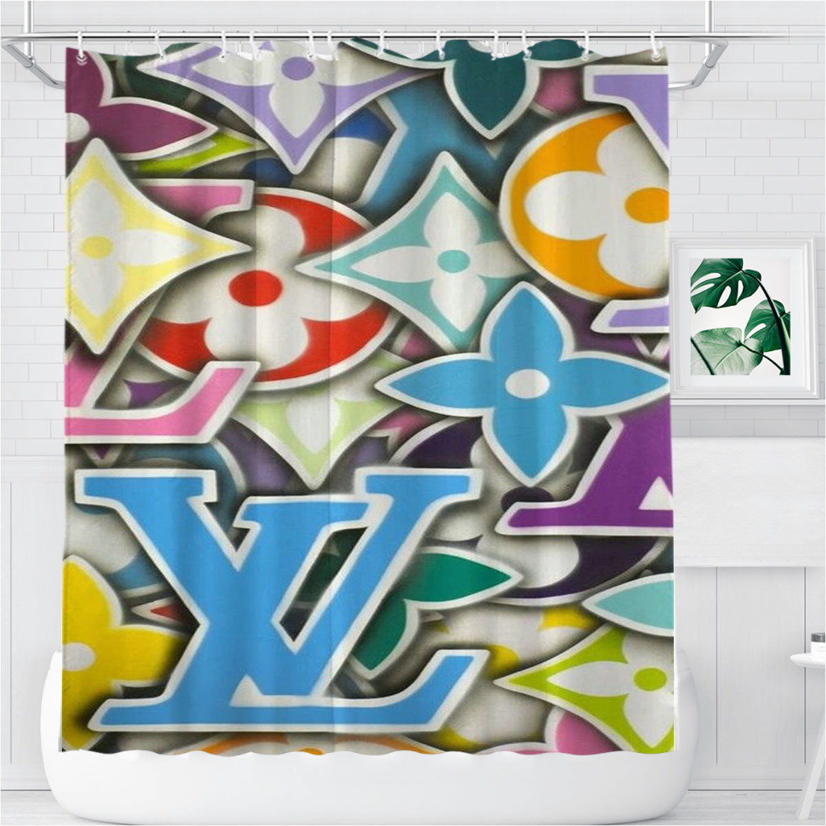 Pattern Takasi Murakami Lv Style Bathroom Shower Curtain Fabric Waterproof | 66 X 72 Inch