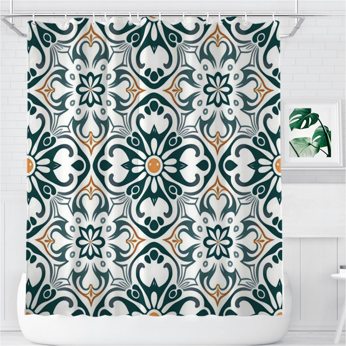 Pattern With A Floral Design Bathroom Shower Curtain Fabric Waterproof | 66 X 72 Inch