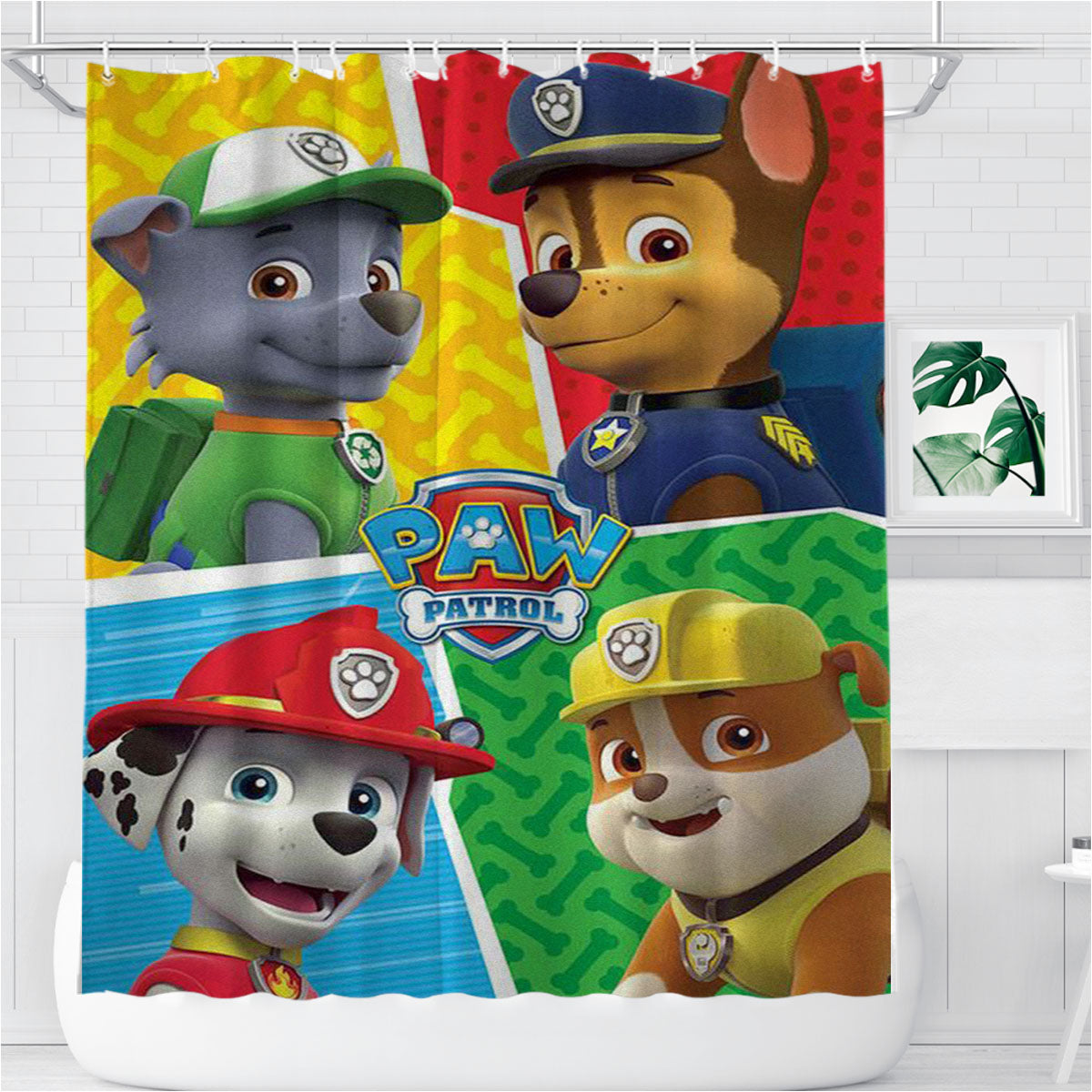 Paw Patrol Dog Team Bathroom Shower Curtain Fabric Waterproof | 66 X 72 Inch