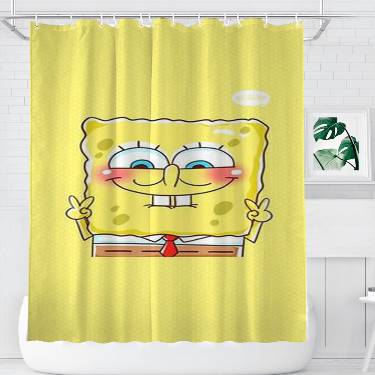 Peace Sponge Bob Bathroom Shower Curtain Fabric Waterproof | 66 X 72 Inch