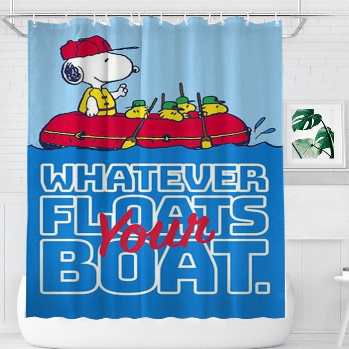 Peanuts Whatever Floats Your Boat Snoopy Bathroom Shower Curtain Fabric Waterproof | 66 X 72 Inch