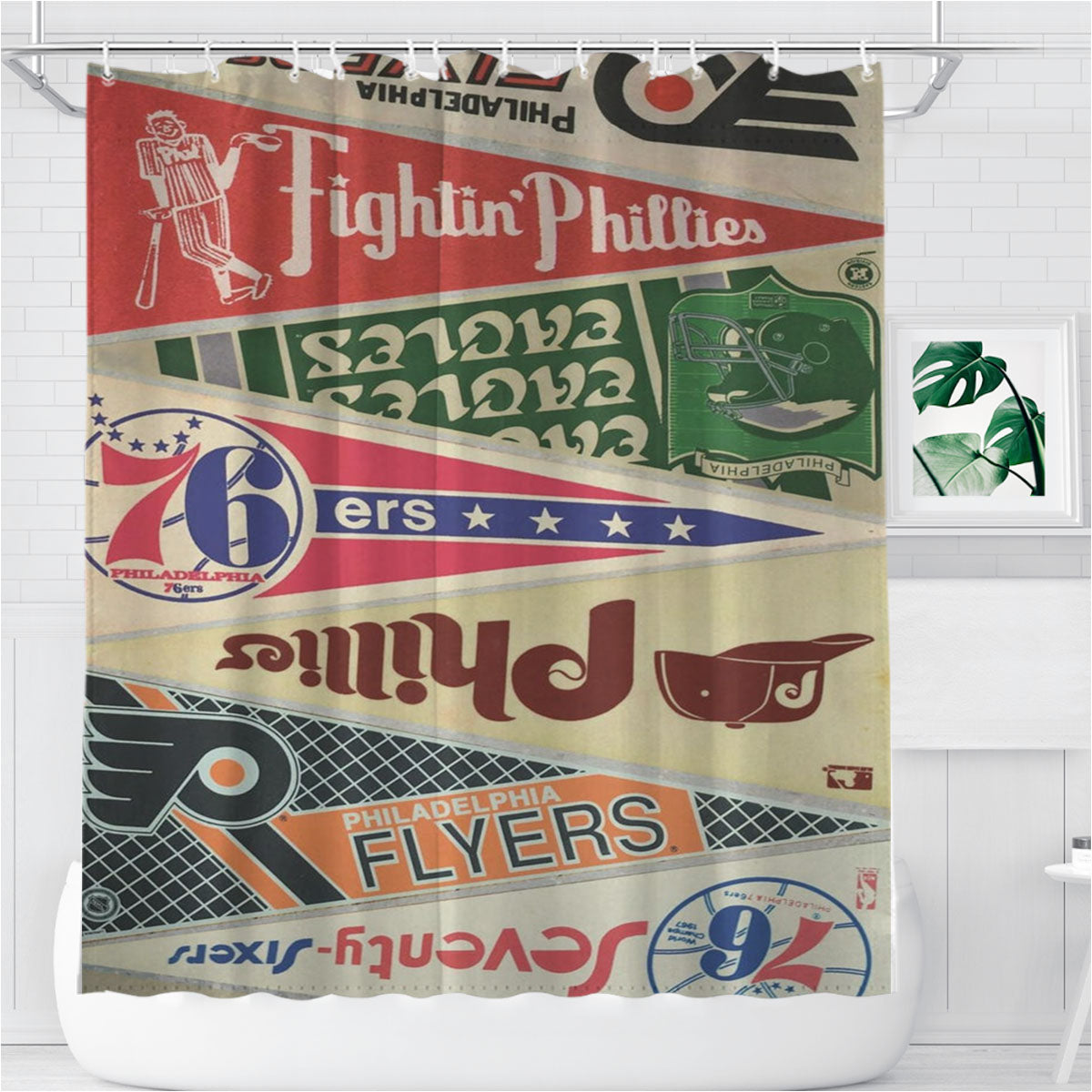 Pennant Philadelphia Sports Team Bathroom Shower Curtain Fabric Waterproof | 66 X 72 Inch