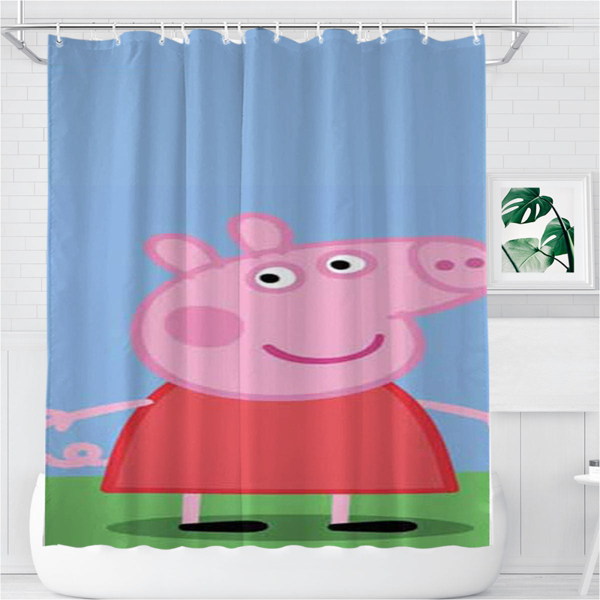 Peppa Pig Arms Out Bathroom Shower Curtain Fabric Waterproof | 66 X 72 Inch