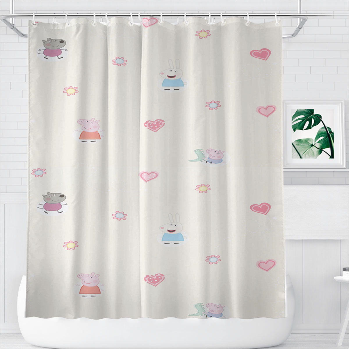 Peppa Pig Pattern Bathroom Shower Curtain Fabric Waterproof | 66 X 72 Inch