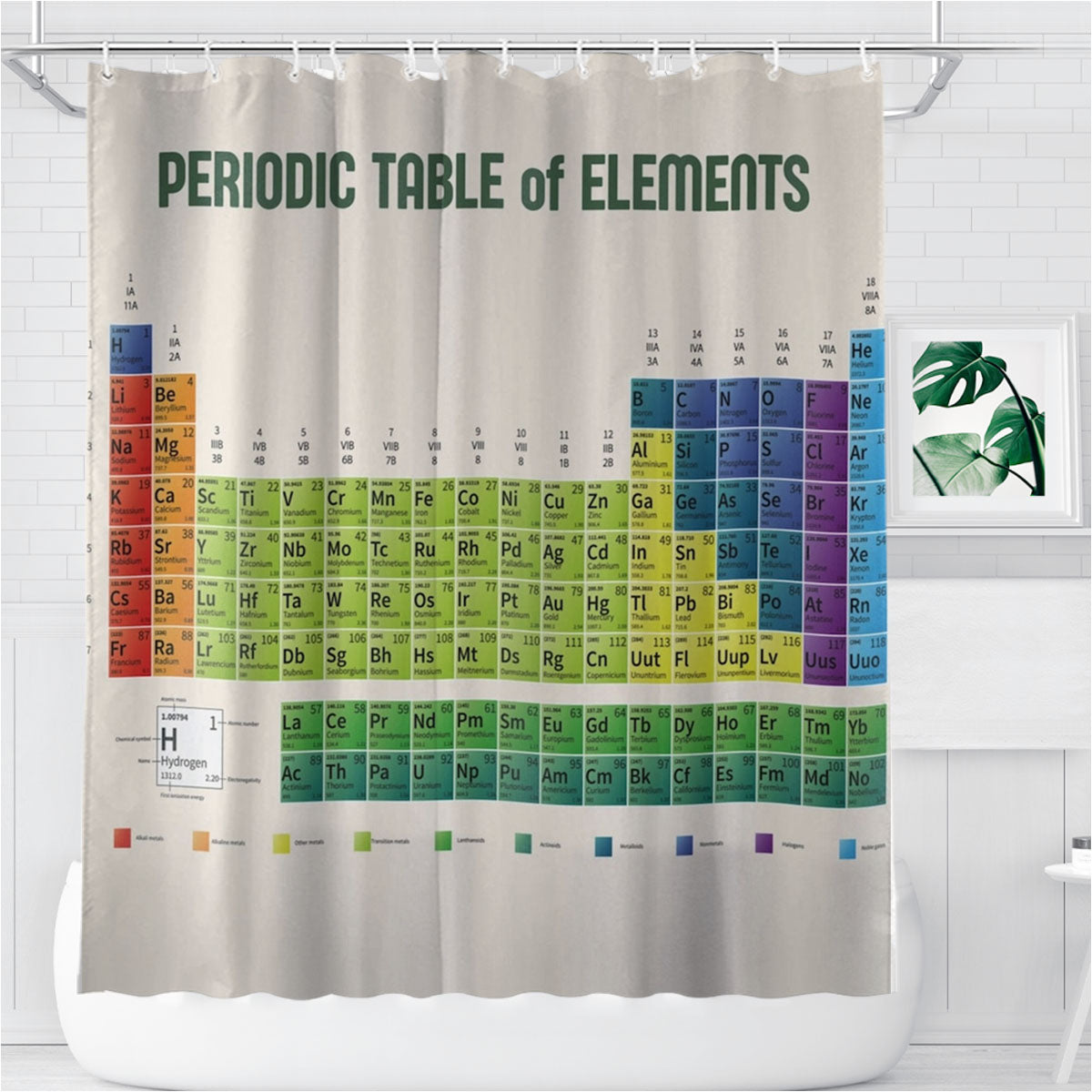 Periodic Table Bathroom Shower Curtain Fabric Waterproof | 66 X 72 Inch