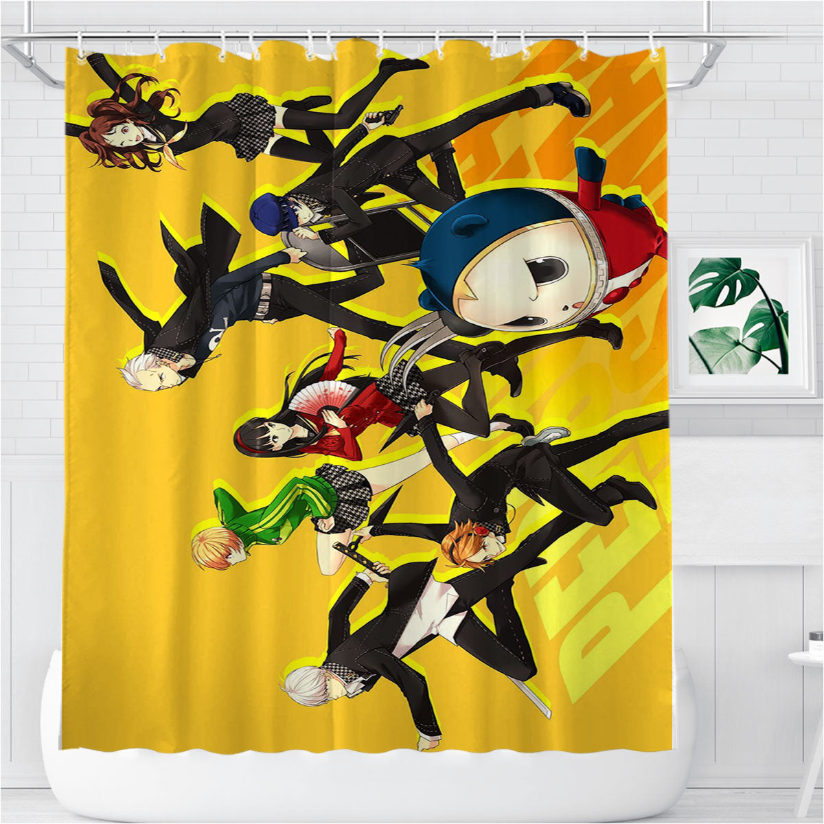 Persona 4 Golden Yellow Background Bathroom Shower Curtain Fabric Waterproof | 66 X 72 Inch