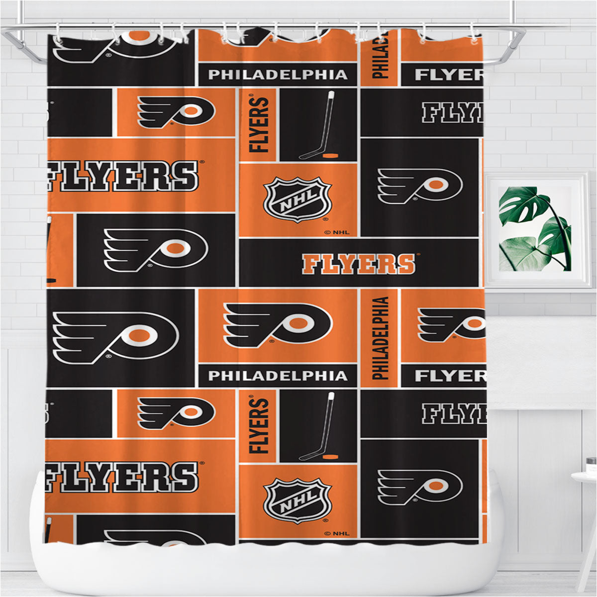 Philadelphia Flyers Nhl Pattern Logo Bathroom Shower Curtain Fabric Waterproof | 66 X 72 Inch