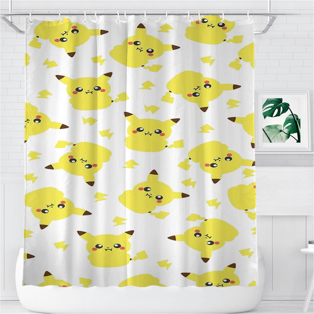 Pikachu Cute Pokemon Pattern Bathroom Shower Curtain Fabric Waterproof | 66 X 72 Inch
