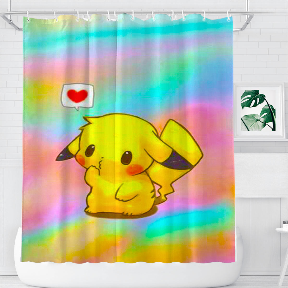 Pikachu Love Bathroom Shower Curtain Fabric Waterproof | 66 X 72 Inch
