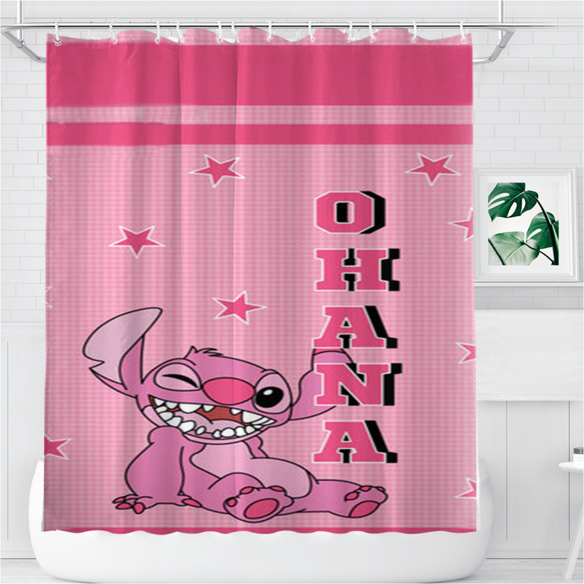 Pink Alien Ohana Bathroom Shower Curtain Fabric Waterproof | 66 X 72 Inch