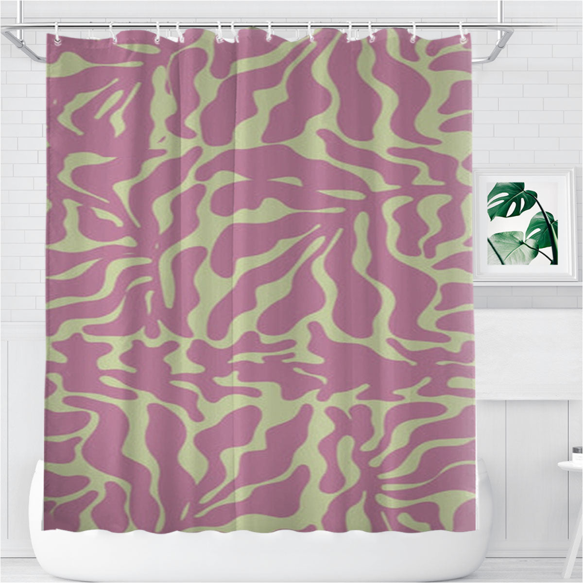 Pink Leaves - Foliage Bathroom Shower Curtain Fabric Waterproof | 66 X 72 Inch