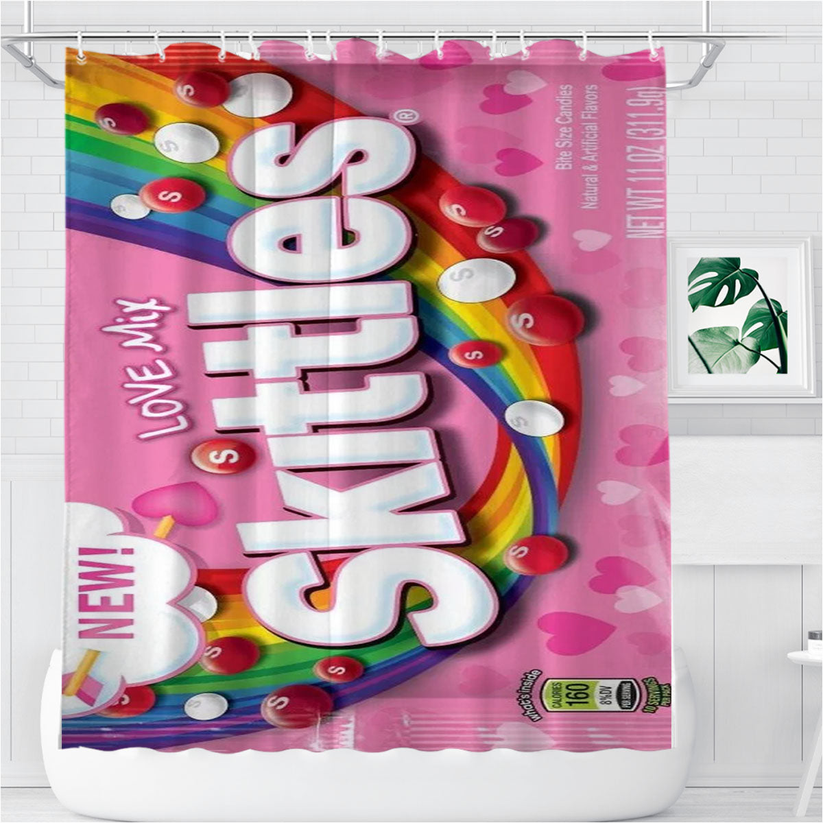 Pink Love Mix Skittles Candy Bathroom Shower Curtain Fabric Waterproof | 66 X 72 Inch