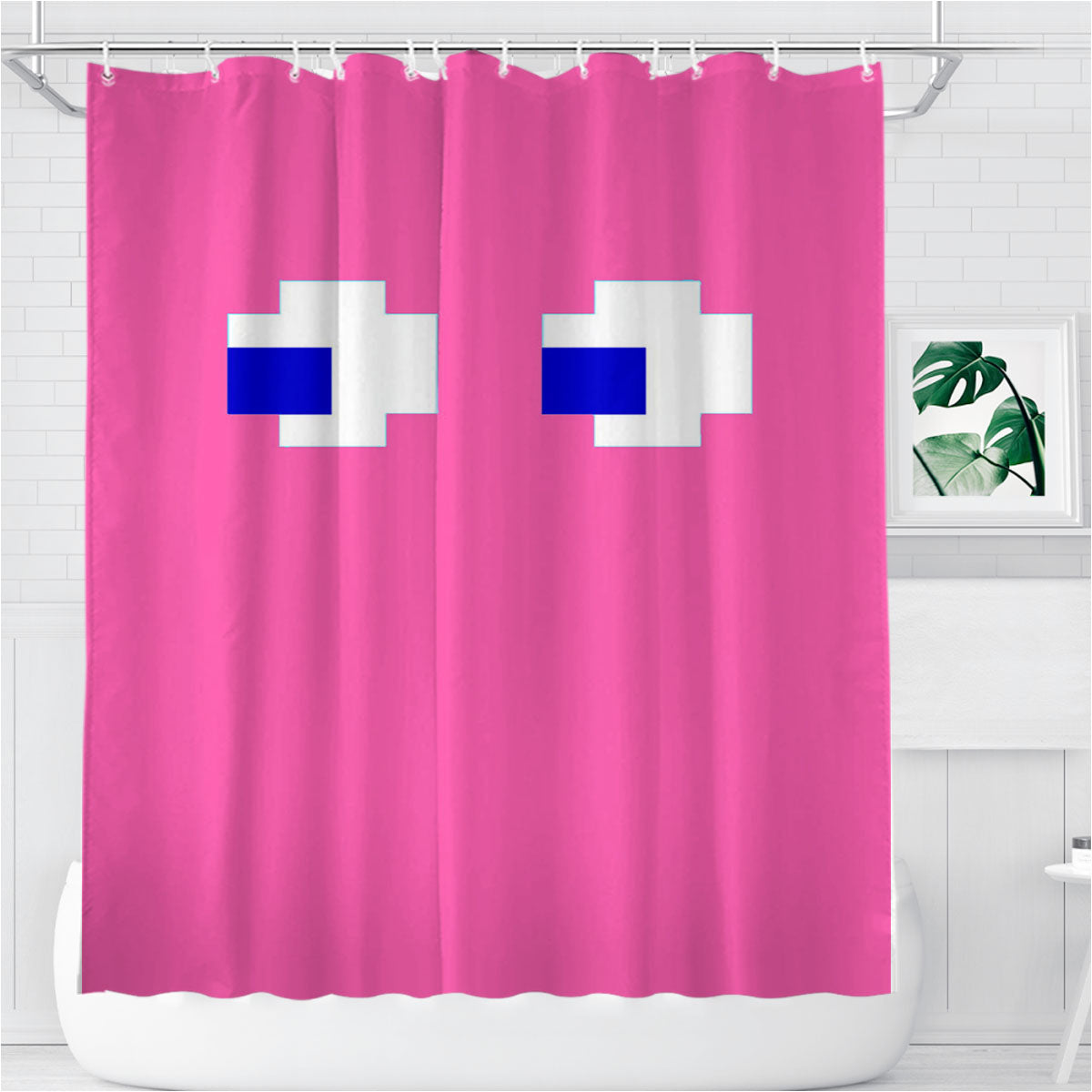 Pink Pacman Inspired Bathroom Shower Curtain Fabric Waterproof | 66 X 72 Inch