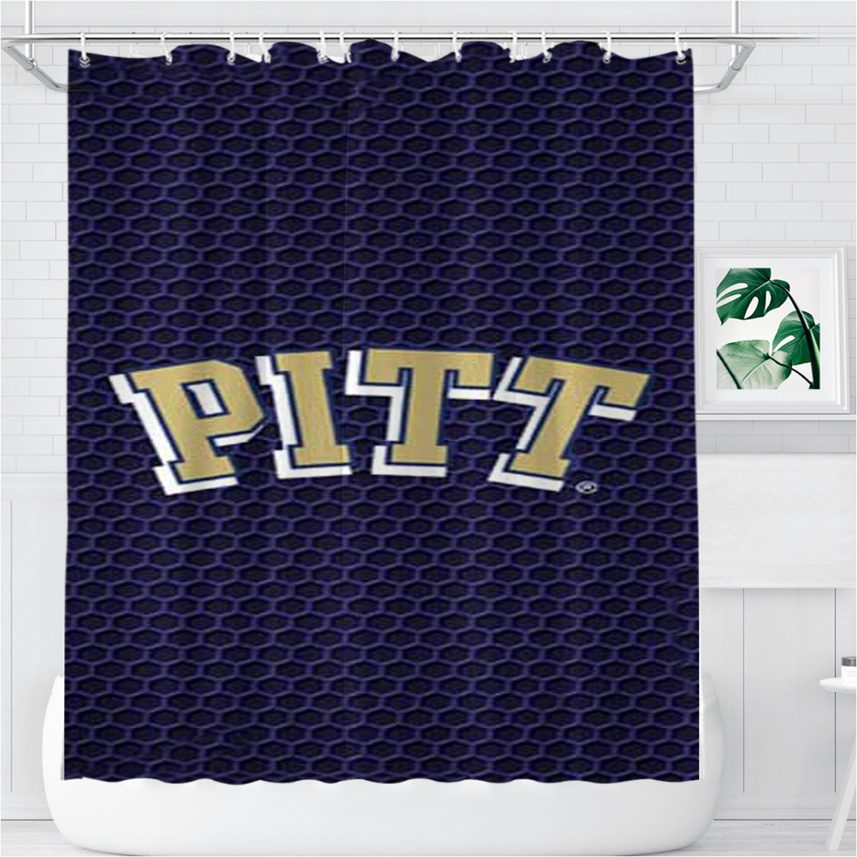 Pitt Panthers Honeycomb Bathroom Shower Curtain Fabric Waterproof | 66 X 72 Inch