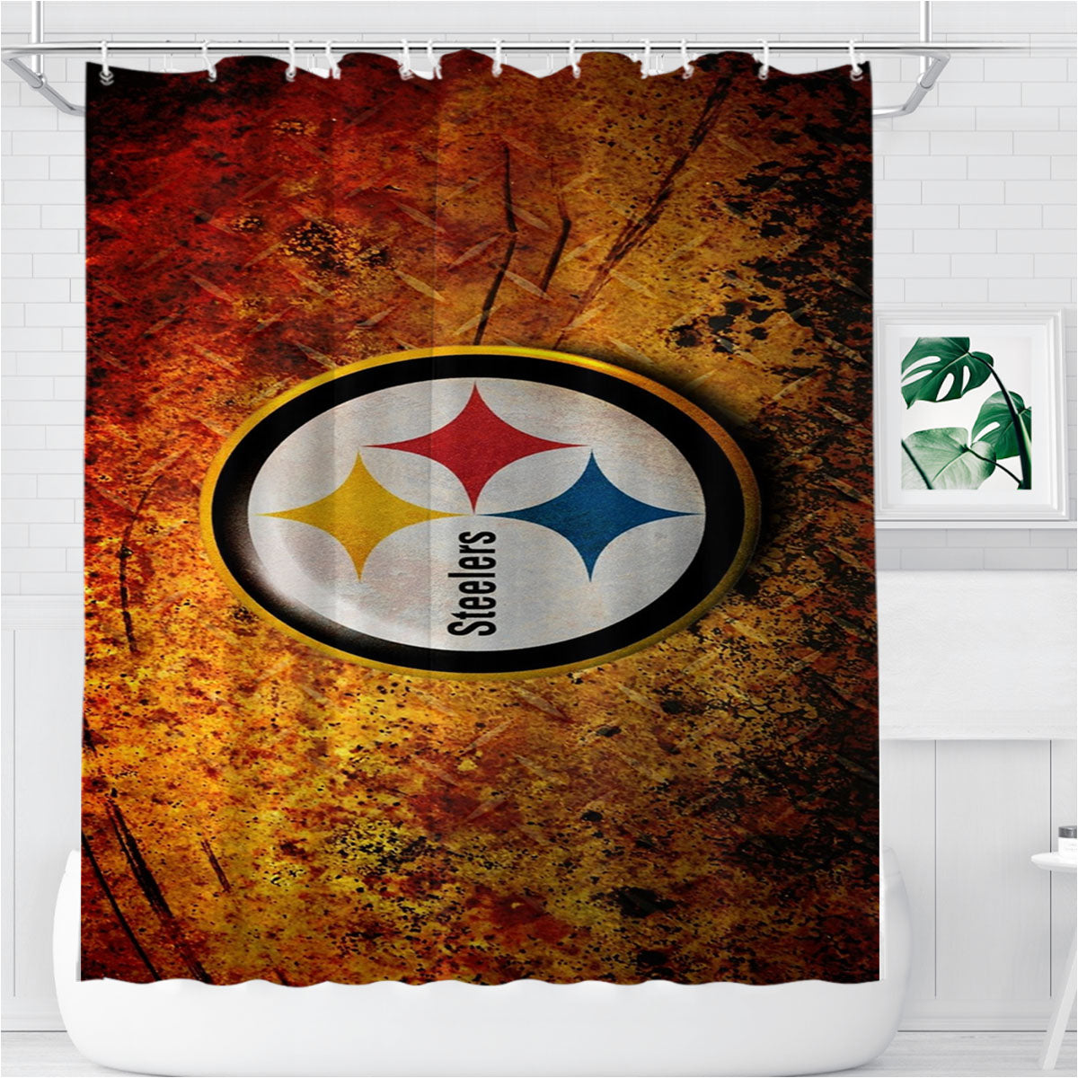 Pittsburgh Steelers Abstract Art Color Bathroom Shower Curtain Fabric Waterproof | 66 X 72 Inch
