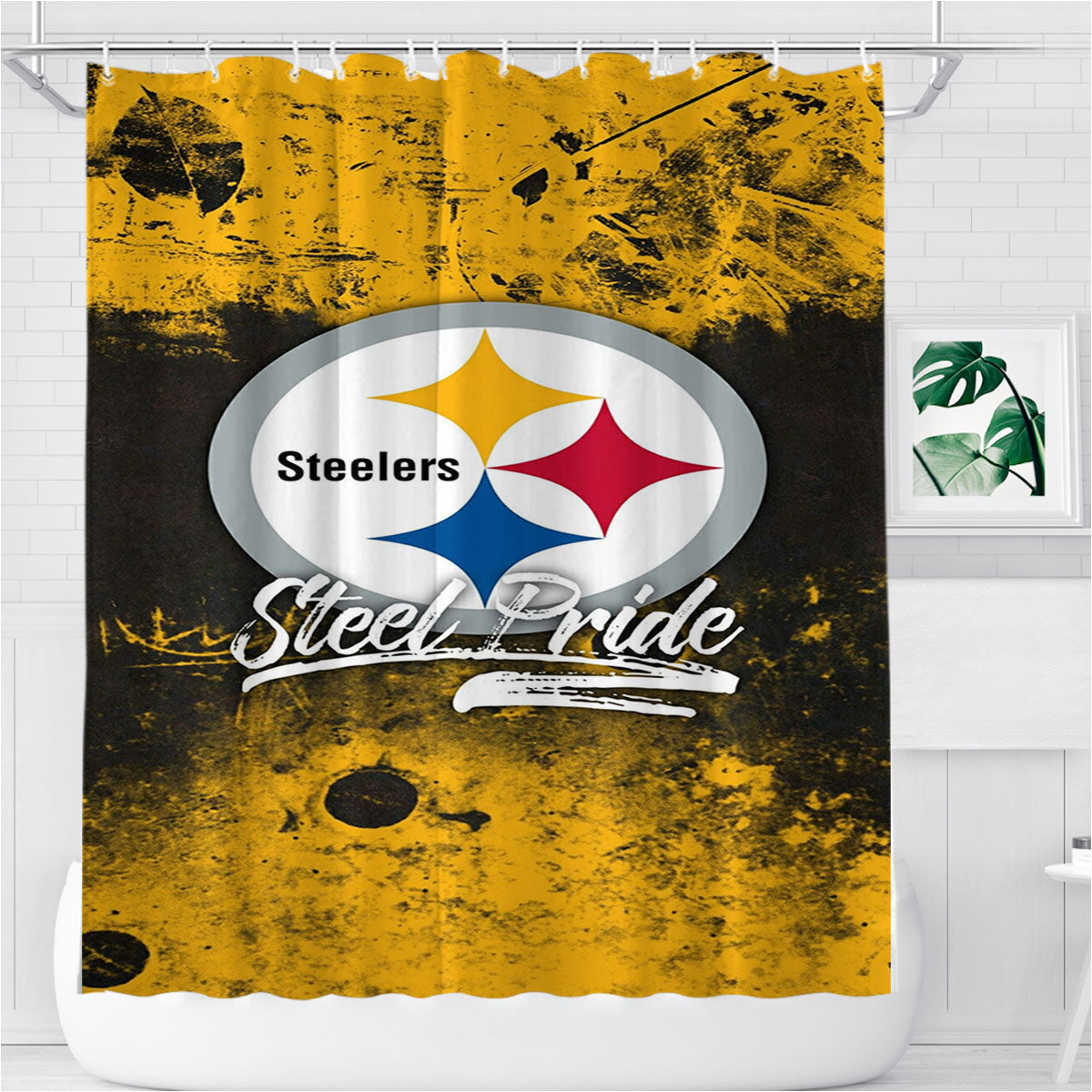 Pittsburgh Steelers Nfl Steel Pride Wallpapers Bathroom Shower Curtain Fabric Waterproof | 66 X 72 Inch