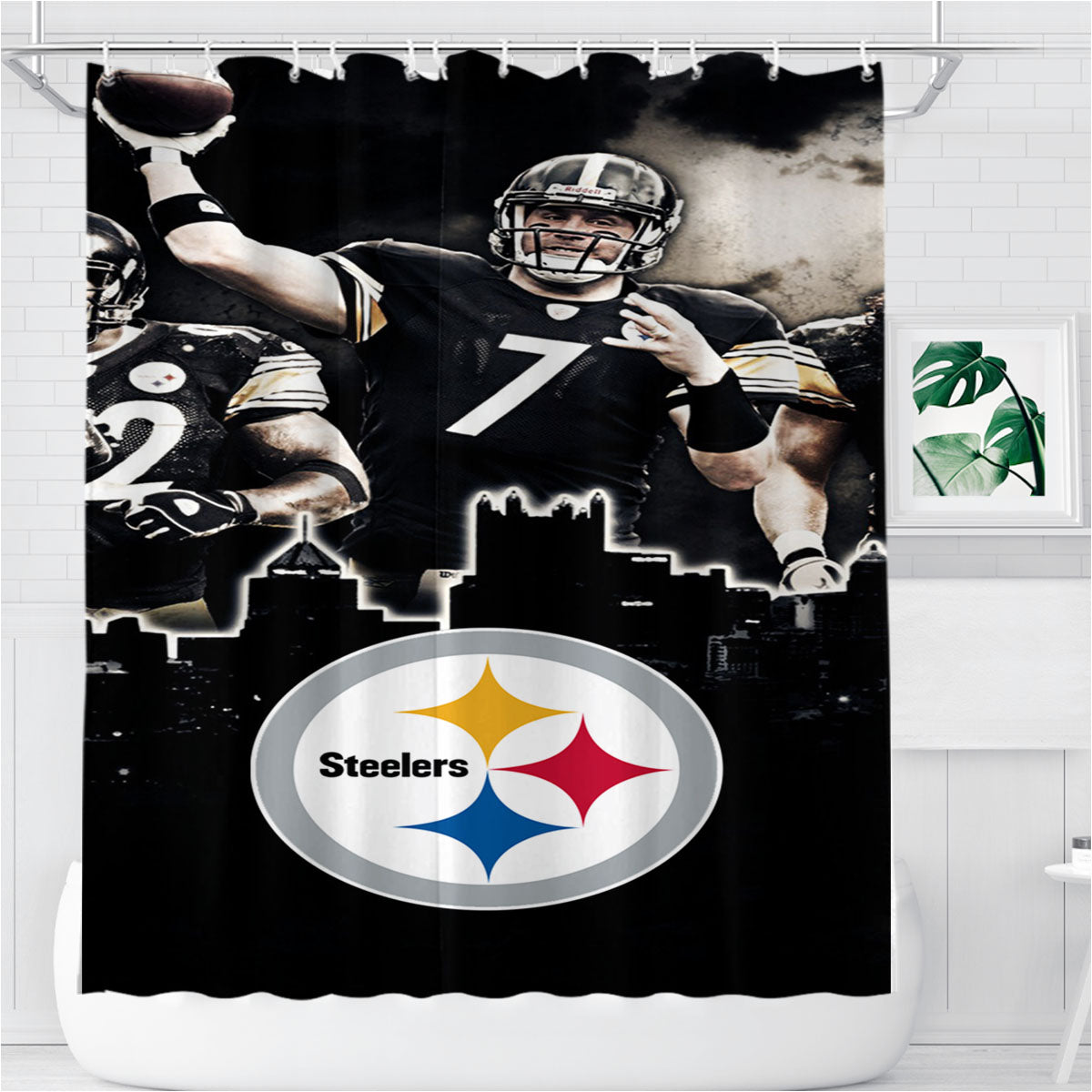 Pittsburgh Steelers Nfl Team Colors Arch Logo Bathroom Shower Curtain Fabric Waterproof | 66 X 72 Inch