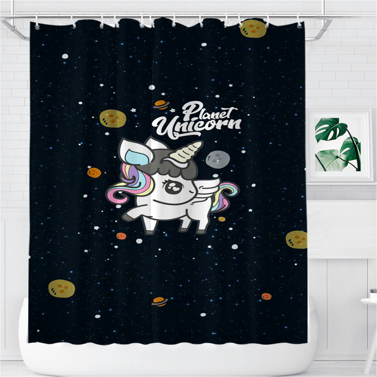 Planet Unicorn Bathroom Shower Curtain Fabric Waterproof | 66 X 72 Inch
