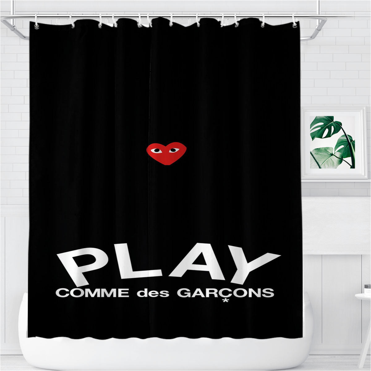 Play Comme Des Garcons Wallpaper Bathroom Shower Curtain Fabric Waterproof | 66 X 72 Inch