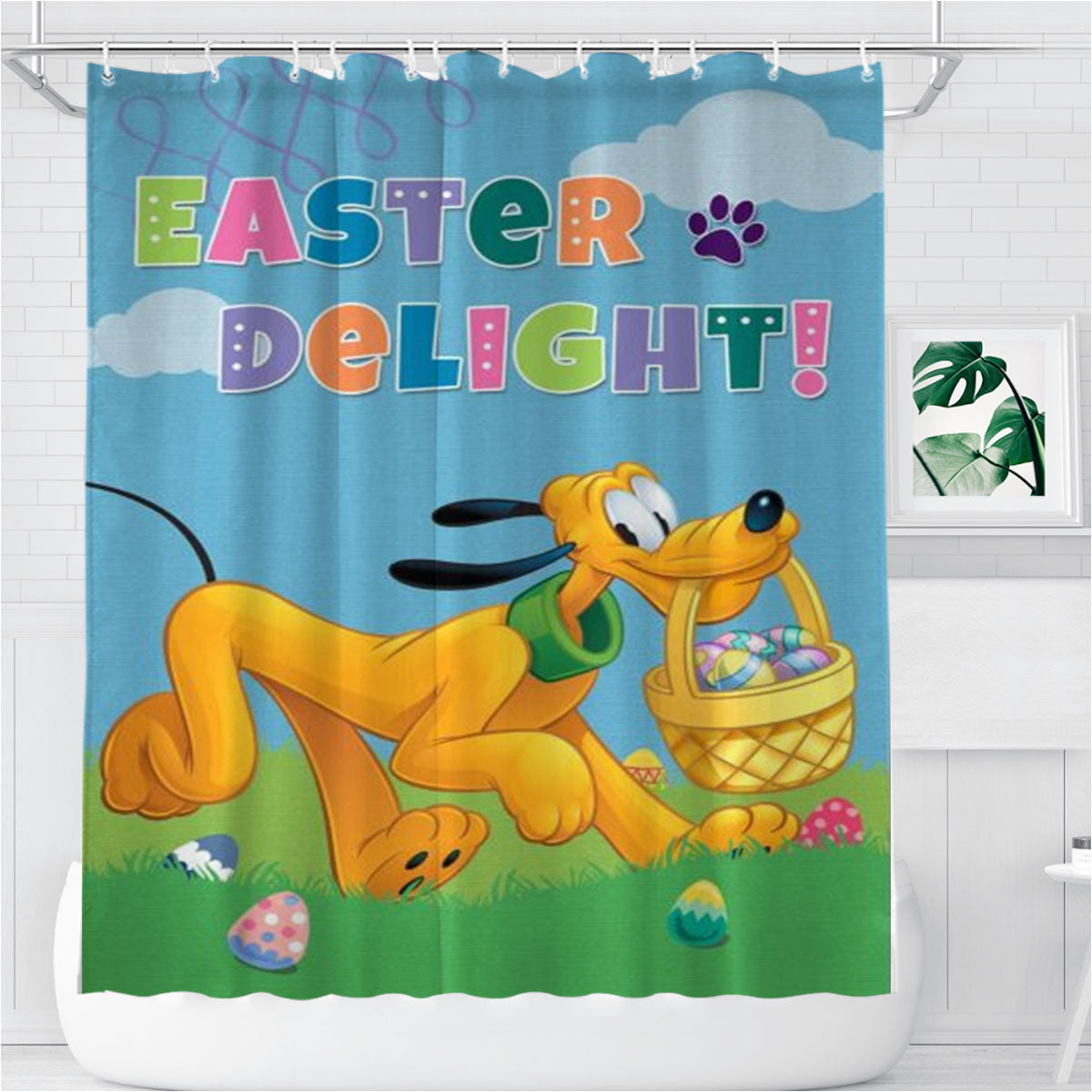 Pluto Easter Delight Bathroom Shower Curtain Fabric Waterproof | 66 X 72 Inch