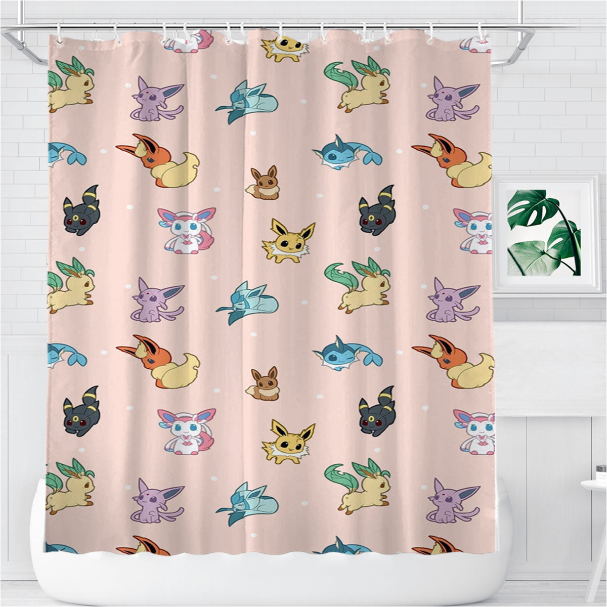 Pokemon Eevee Evolution Pattern Bathroom Shower Curtain Fabric Waterproof | 66 X 72 Inch