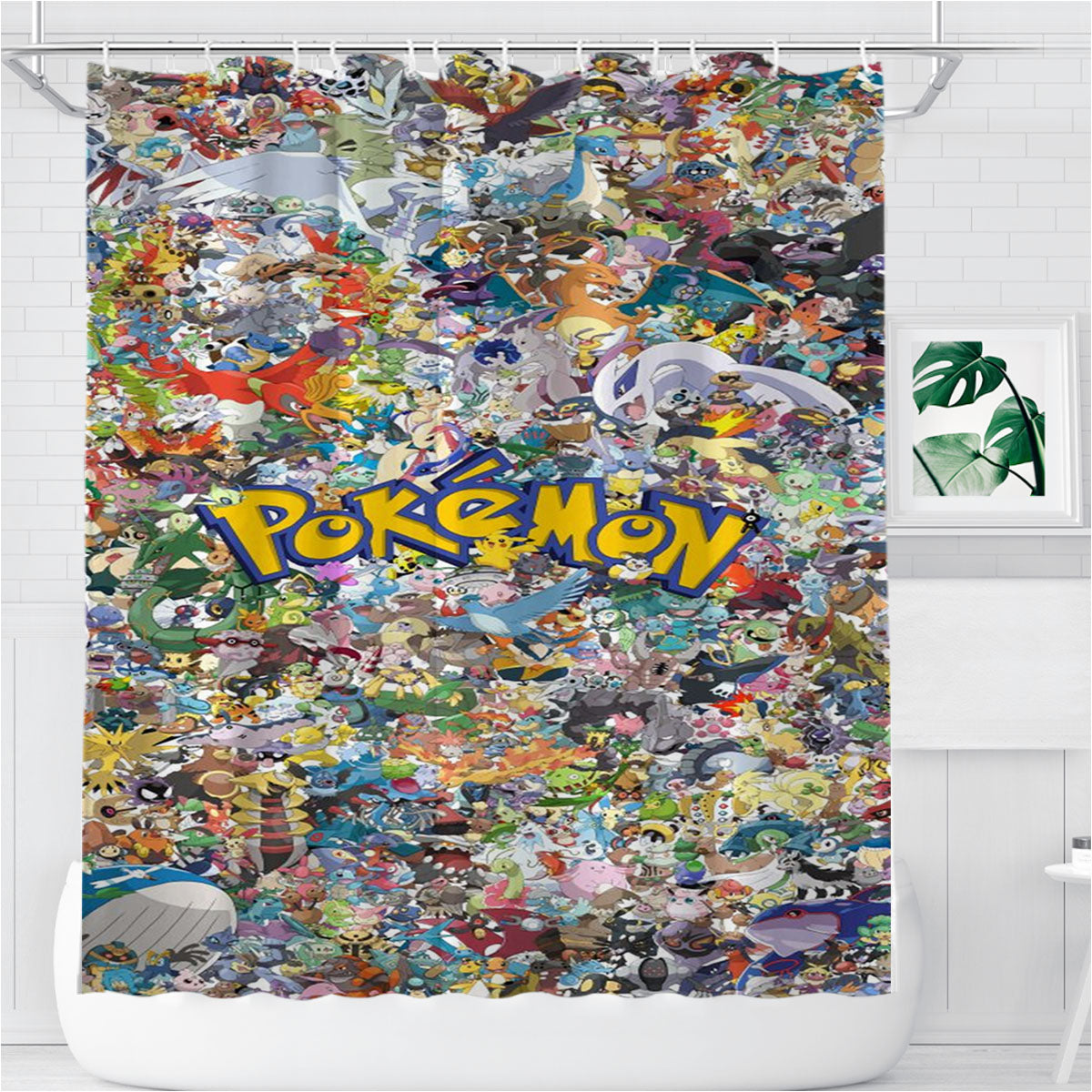 Pokemon Pattern All Char Bathroom Shower Curtain Fabric Waterproof | 66 X 72 Inch
