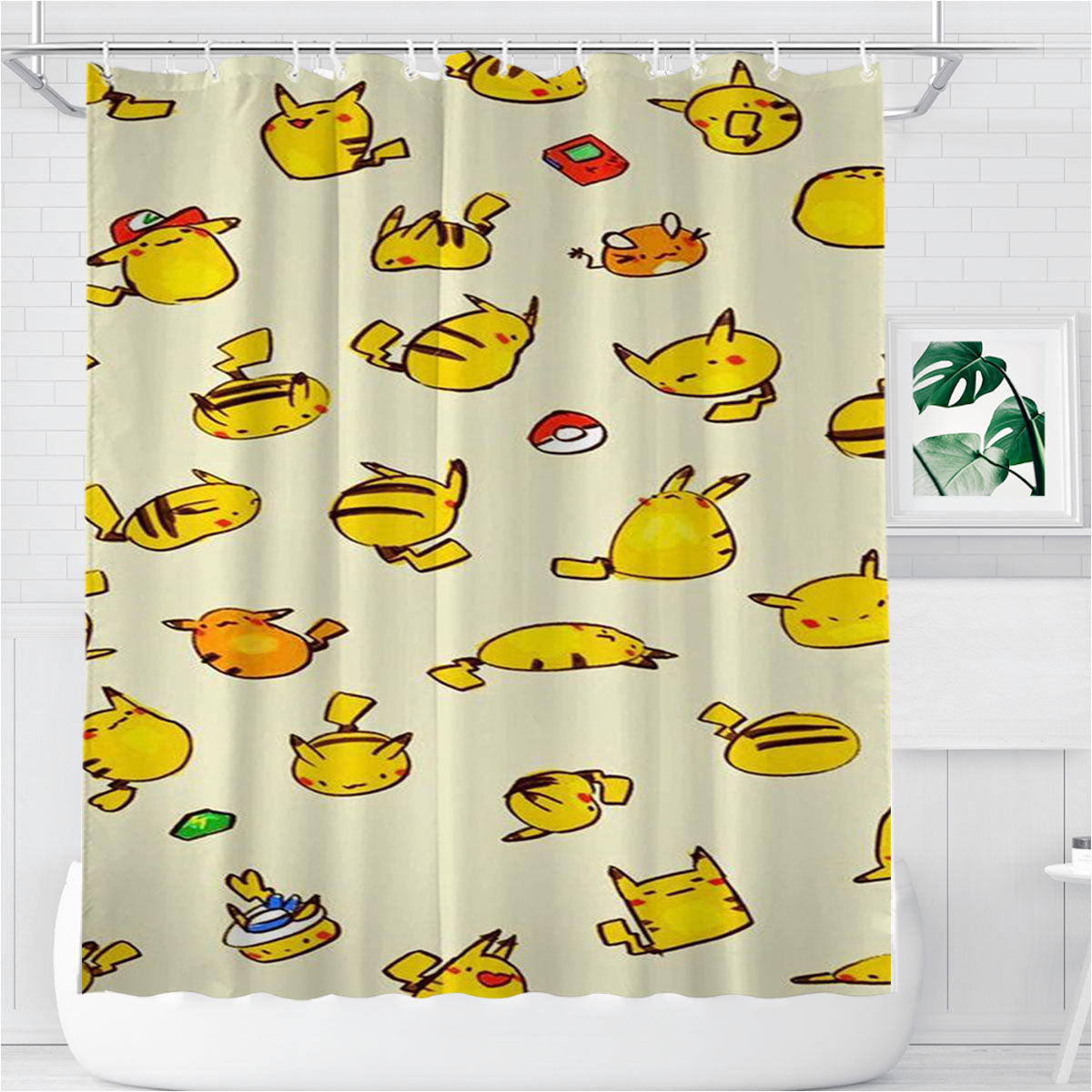 Pokemon Pikachu Pattern Bathroom Shower Curtain Fabric Waterproof | 66 X 72 Inch