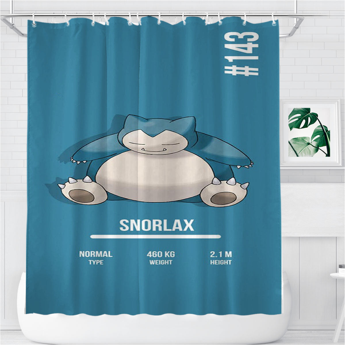 Pokemon Snorlax Bathroom Shower Curtain Fabric Waterproof | 66 X 72 Inch
