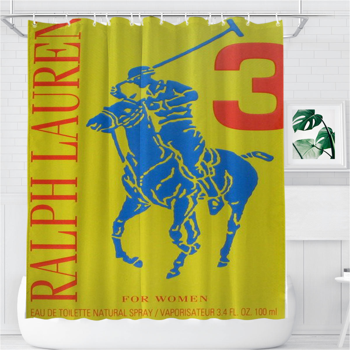 Polo Ralph Lauren Big Pony 3 Yellow Parfume Bathroom Shower Curtain Fabric Waterproof | 66 X 72 Inch