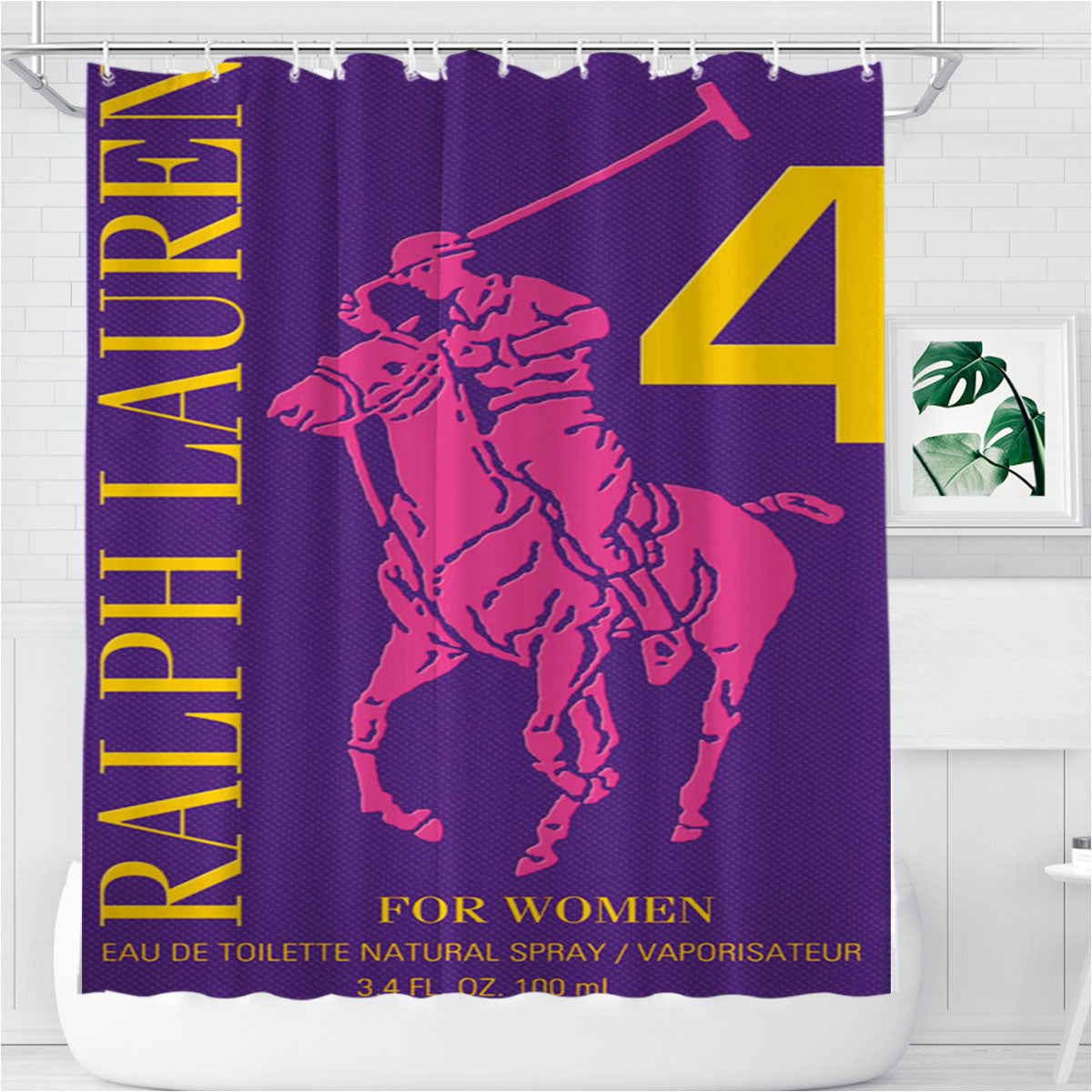 Polo Ralph Lauren Big Pony 4 Purple Parfume Bathroom Shower Curtain Fabric Waterproof | 66 X 72 Inch