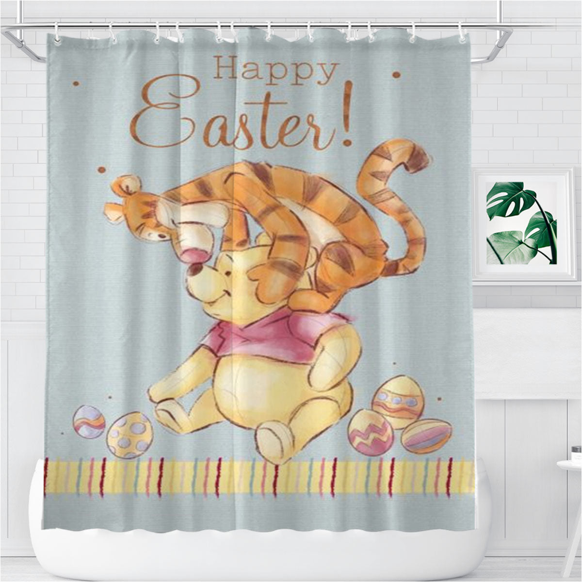Pooh & Tigger Easter Bathroom Shower Curtain Fabric Waterproof | 66 X 72 Inch