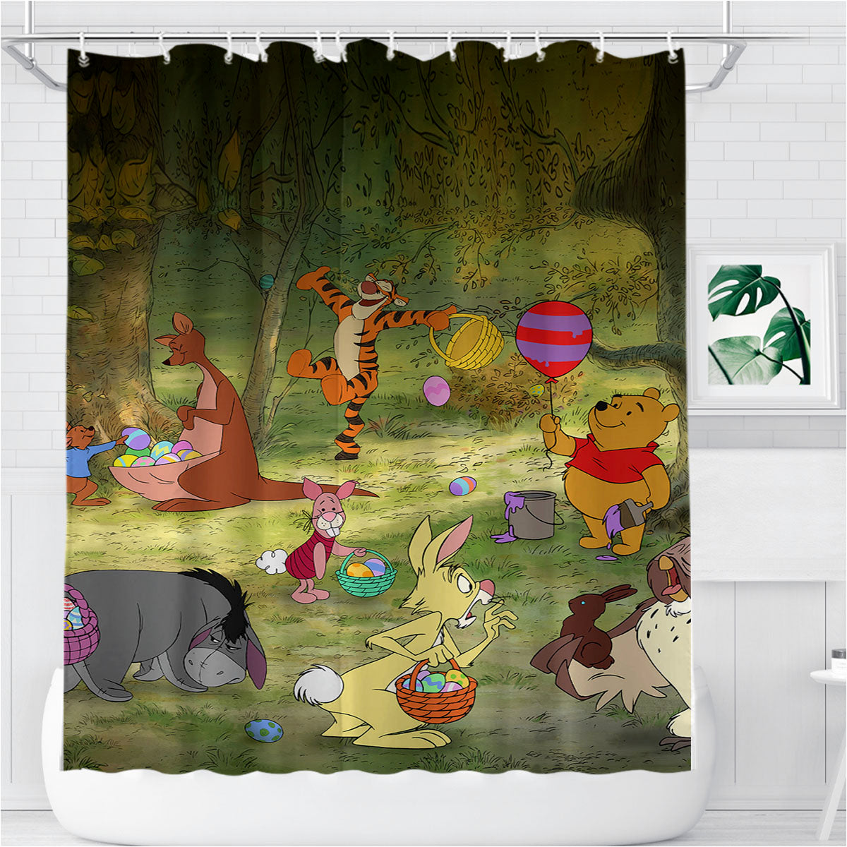 Pooh Party Bathroom Shower Curtain Fabric Waterproof | 66 X 72 Inch