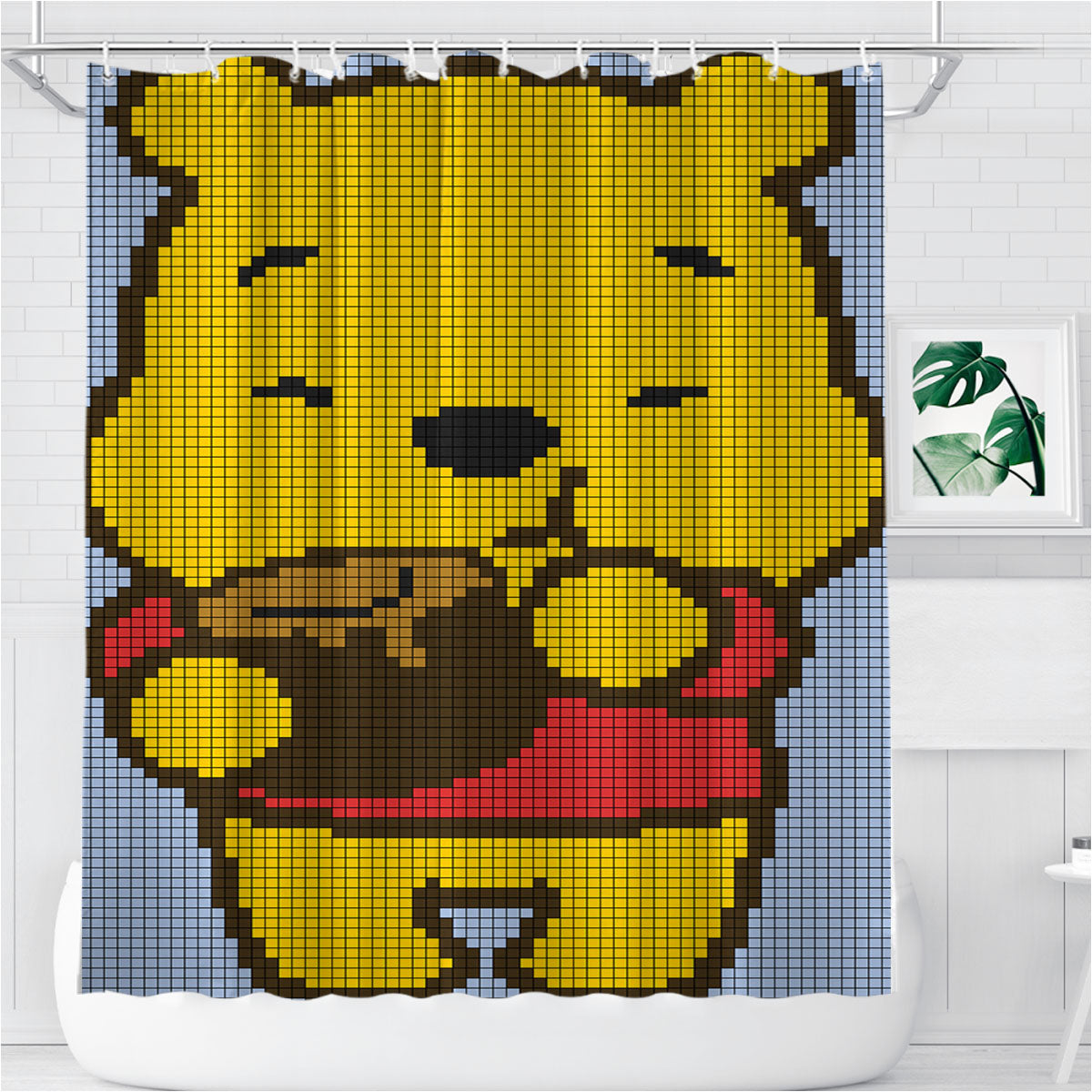Pooh Pattern Bathroom Shower Curtain Fabric Waterproof | 66 X 72 Inch