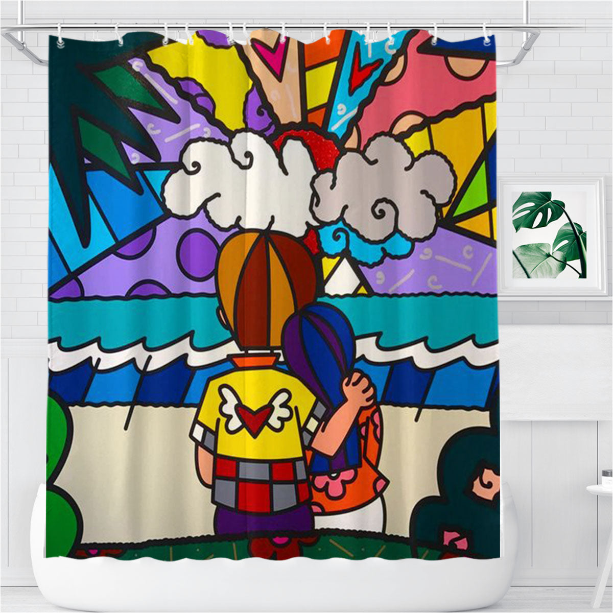 Pop Art Romero Britto Bathroom Shower Curtain Fabric Waterproof | 66 X 72 Inch