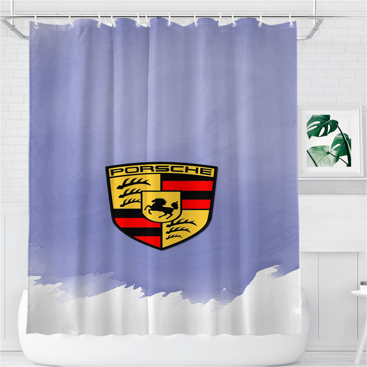 Porsche Water Color Blue Bathroom Shower Curtain Fabric Waterproof | 66 X 72 Inch