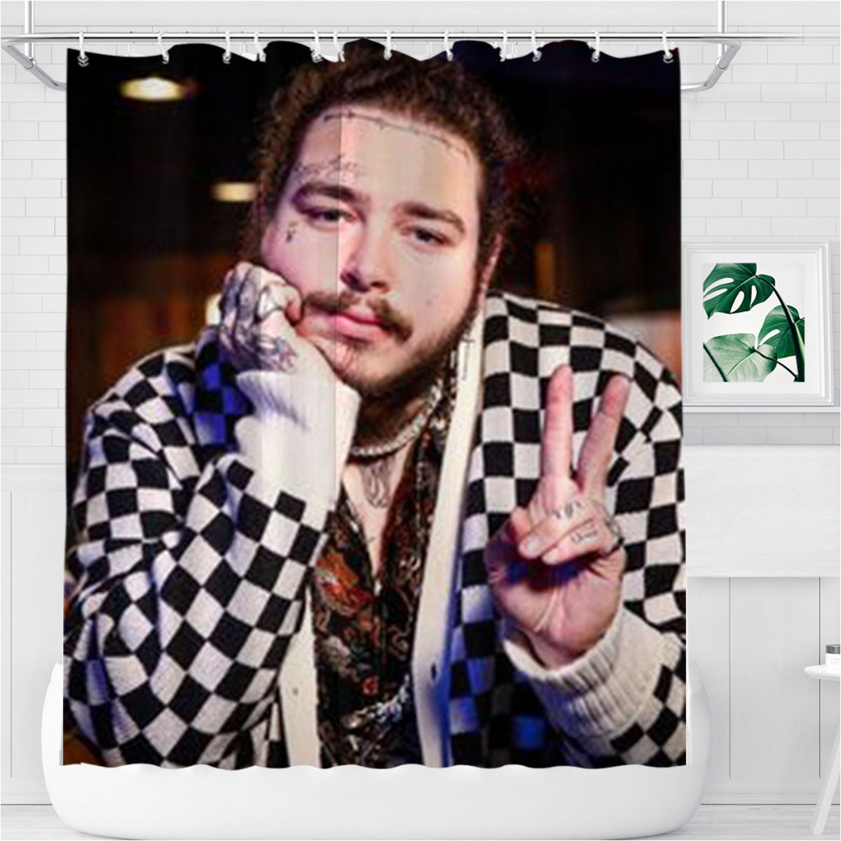 Post Malone Peace Bathroom Shower Curtain Fabric Waterproof | 66 X 72 Inch