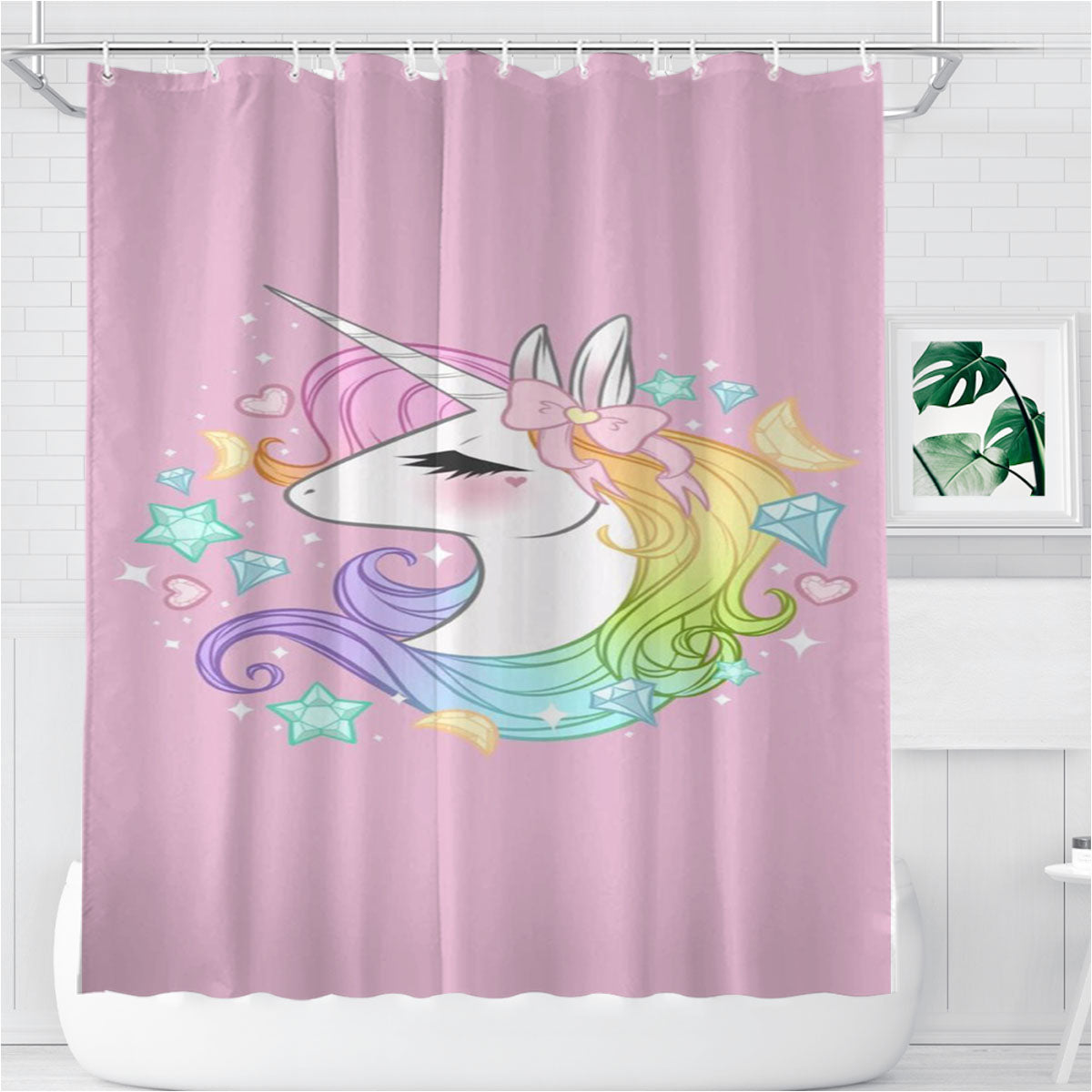 Pretty Unicorn Art Bathroom Shower Curtain Fabric Waterproof | 66 X 72 Inch