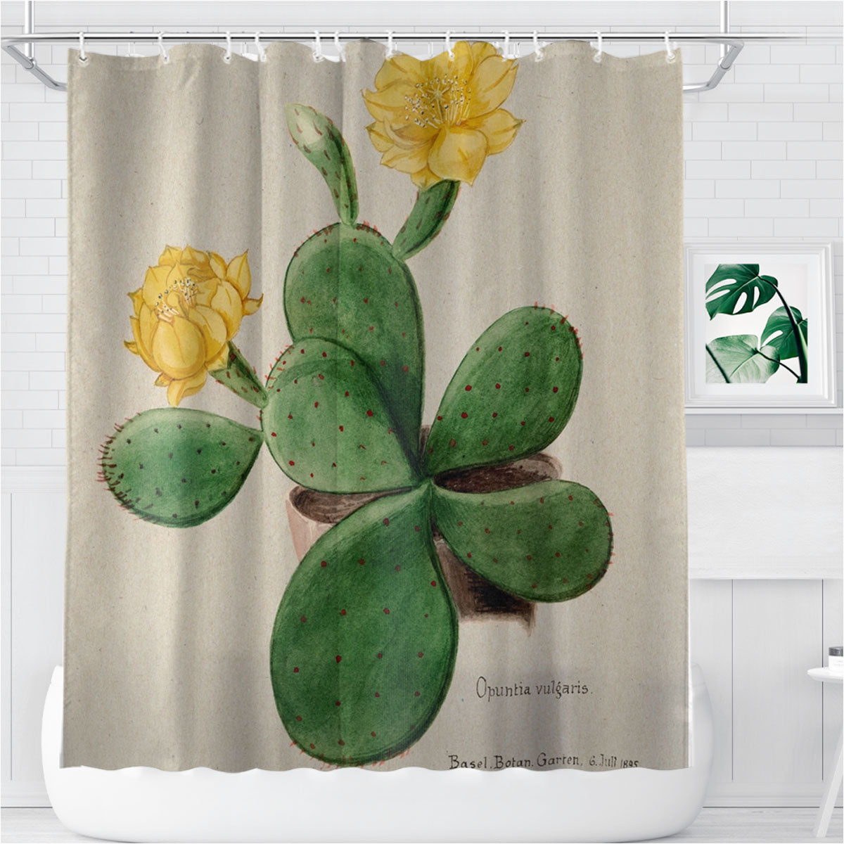 Prickly Pear Cactus Bathroom Shower Curtain Fabric Waterproof | 66 X 72 Inch