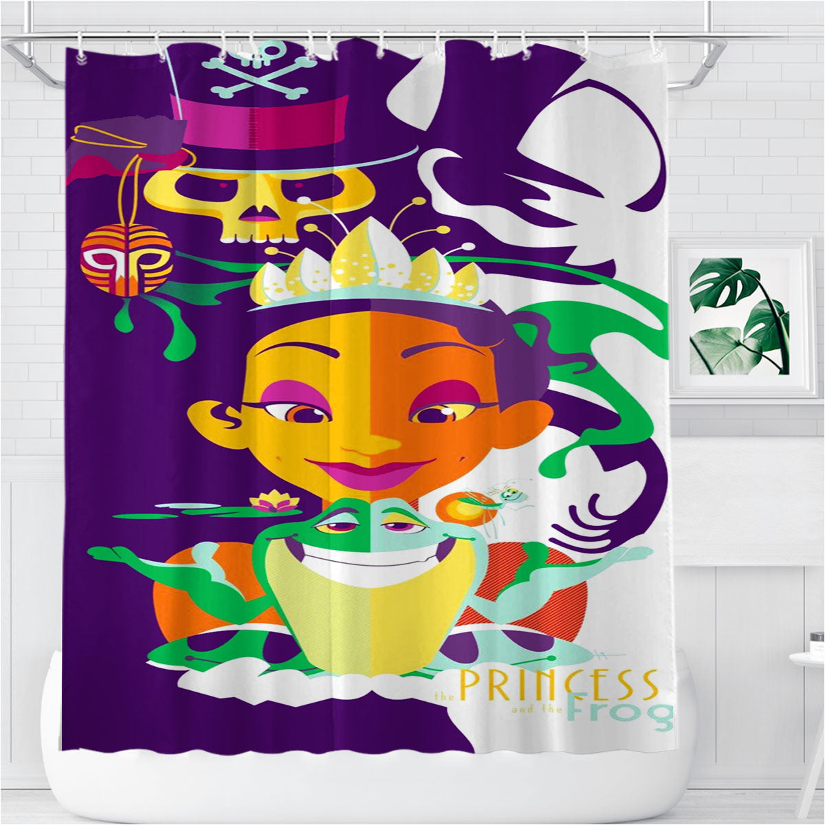 Princess Frog Retro Minimalist Art Bathroom Shower Curtain Fabric Waterproof | 66 X 72 Inch