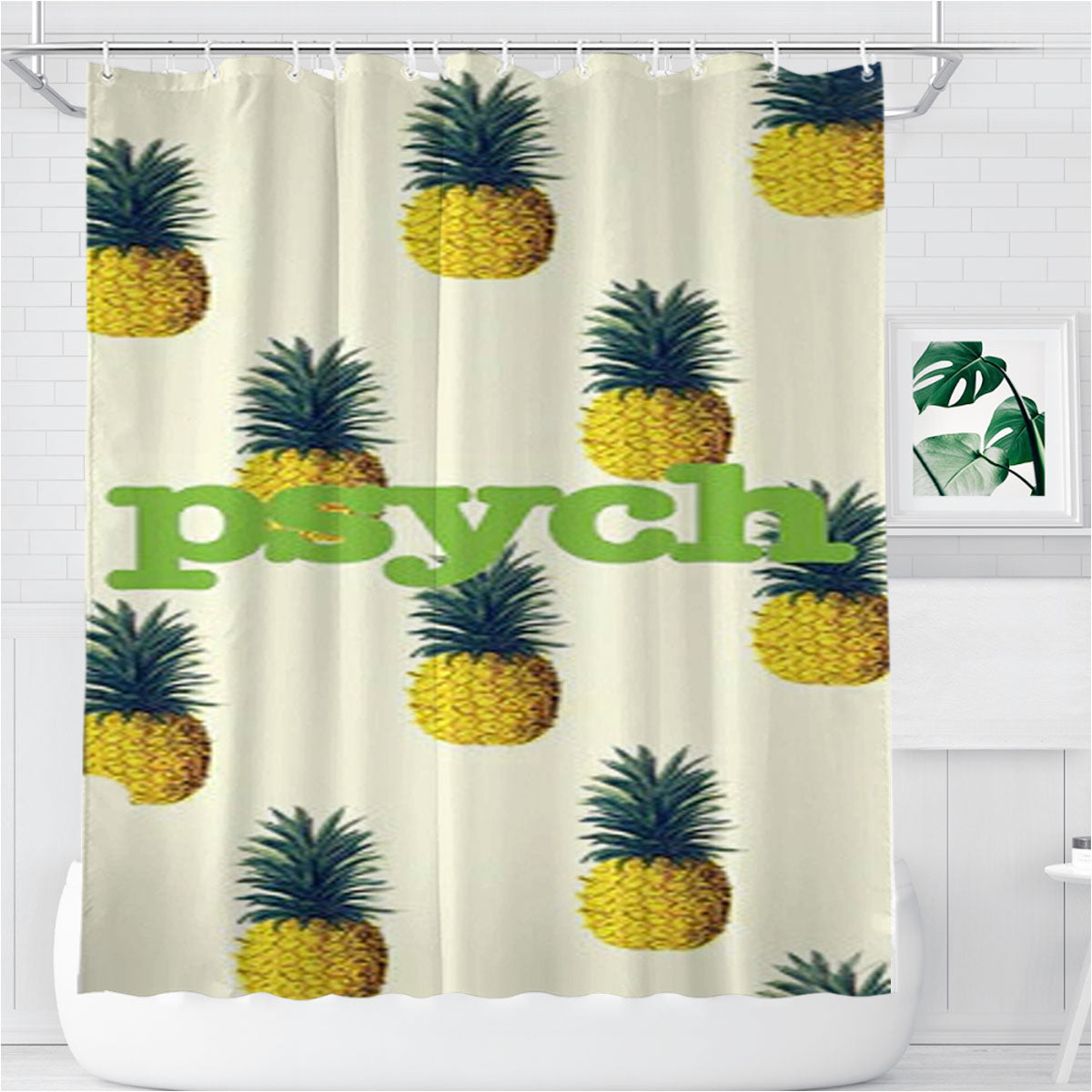 Psych Pineapple Pattern Bathroom Shower Curtain Fabric Waterproof | 66 X 72 Inch